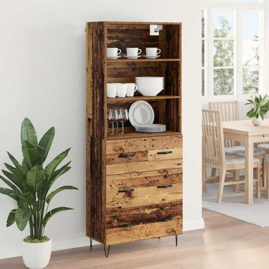 Hoge kast met lade Oud Hout 69,5 x 32,5 x 180 cm Bewerkt hout