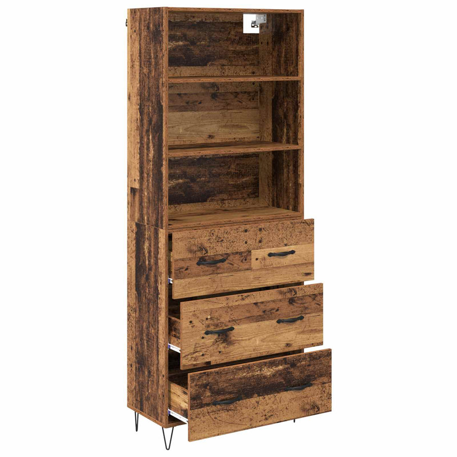 Hoge kast met lade Oud Hout 69,5 x 32,5 x 180 cm Bewerkt hout