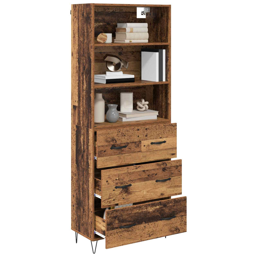 Hoge kast met lade Oud Hout 69,5 x 32,5 x 180 cm Bewerkt hout