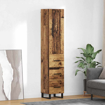Highboard met lade Oud Hout 34,5 x 34 x 180 cm Bewerkt hout