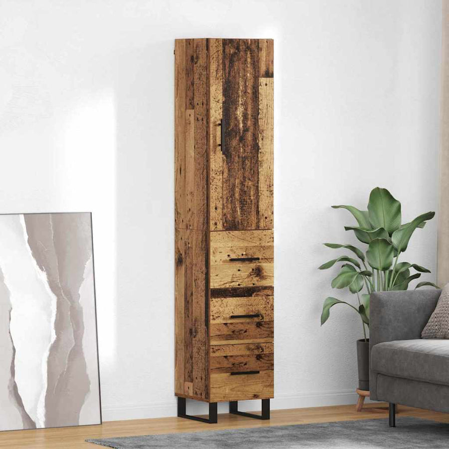 Highboard met lade Oud Hout 34,5 x 34 x 180 cm Bewerkt hout