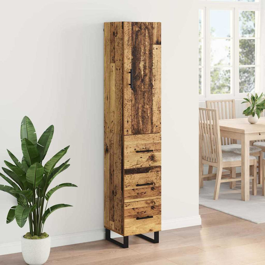Highboard met lade Oud Hout 34,5 x 34 x 180 cm Bewerkt hout