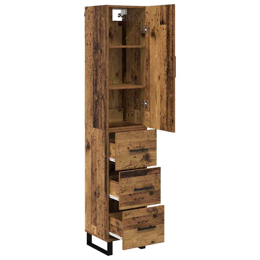Highboard met lade Oud Hout 34,5 x 34 x 180 cm Bewerkt hout