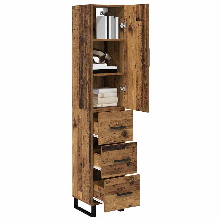 Highboard met lade Oud Hout 34,5 x 34 x 180 cm Bewerkt hout