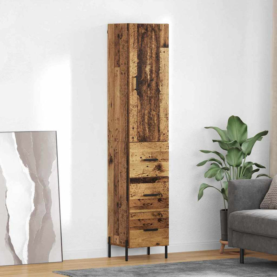 Highboard met lade Oud Hout 34,5 x 34 x 180 cm Bewerkt hout