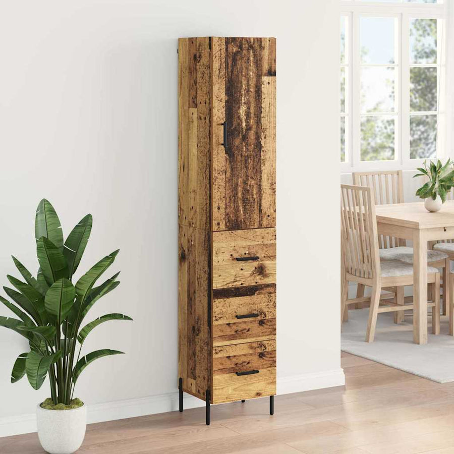 Highboard met lade Oud Hout 34,5 x 34 x 180 cm Bewerkt hout
