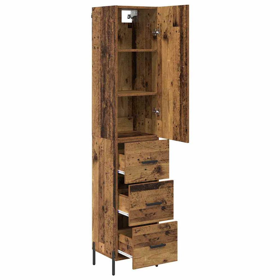 Highboard met lade Oud Hout 34,5 x 34 x 180 cm Bewerkt hout