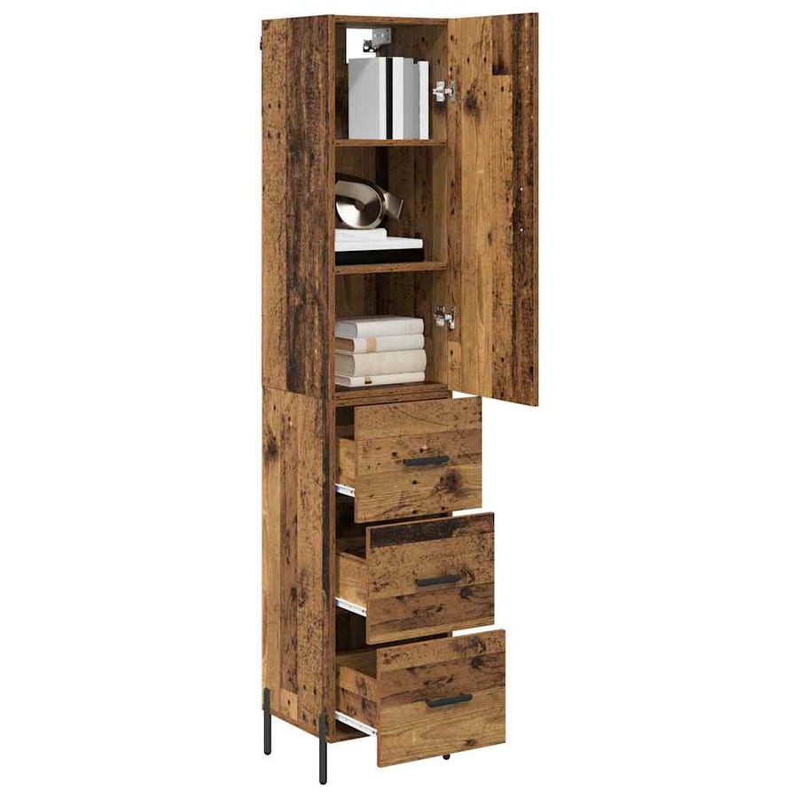 Highboard met lade Oud Hout 34,5 x 34 x 180 cm Bewerkt hout
