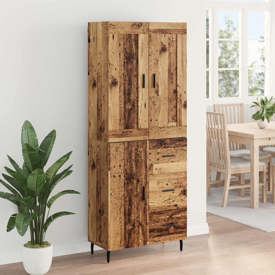 Hoge kast met lade 2 pcs Oud Hout Geengineerd Hout en Glas
