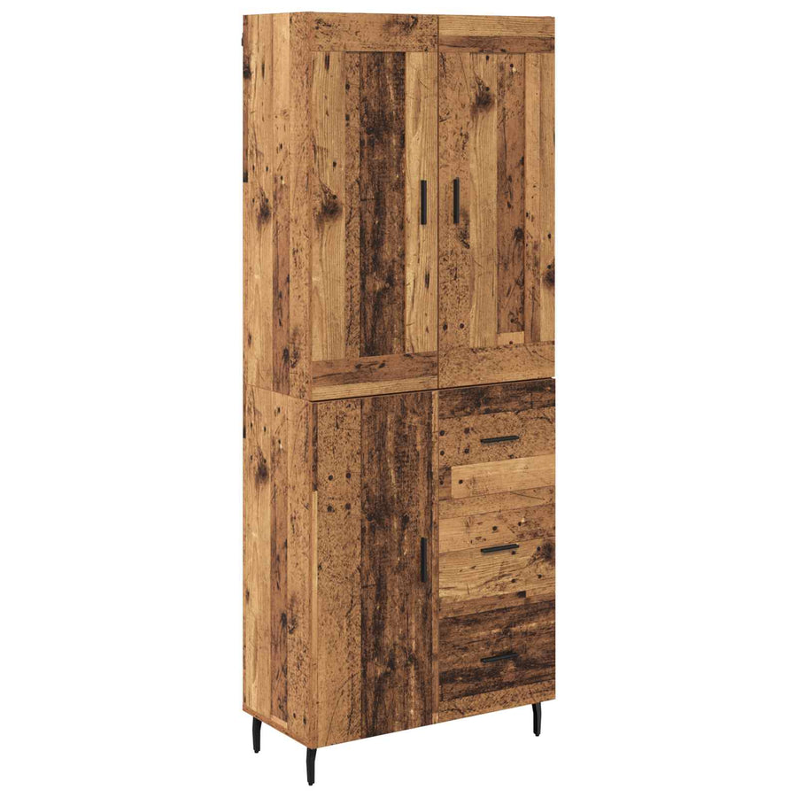 Hoge kast met lade 2 pcs Oud Hout Geengineerd Hout en Glas