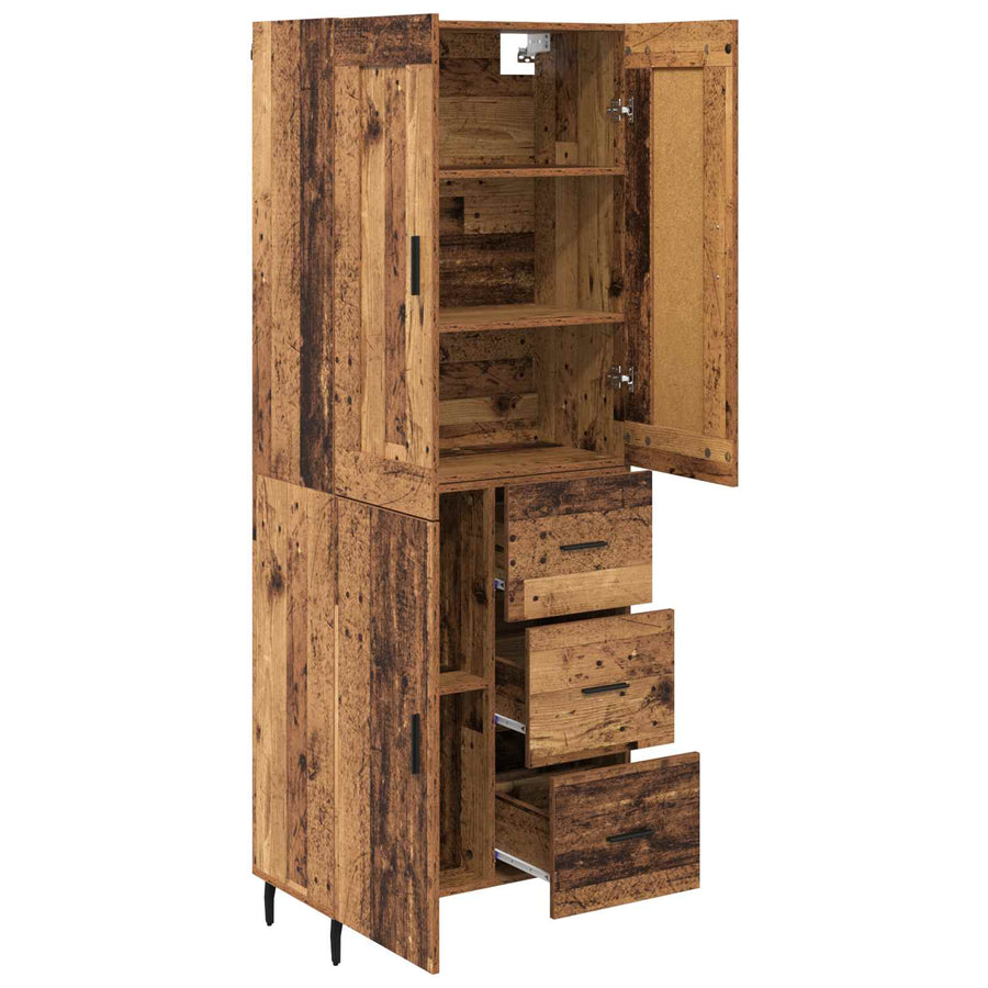 Hoge kast met lade 2 pcs Oud Hout Geengineerd Hout en Glas