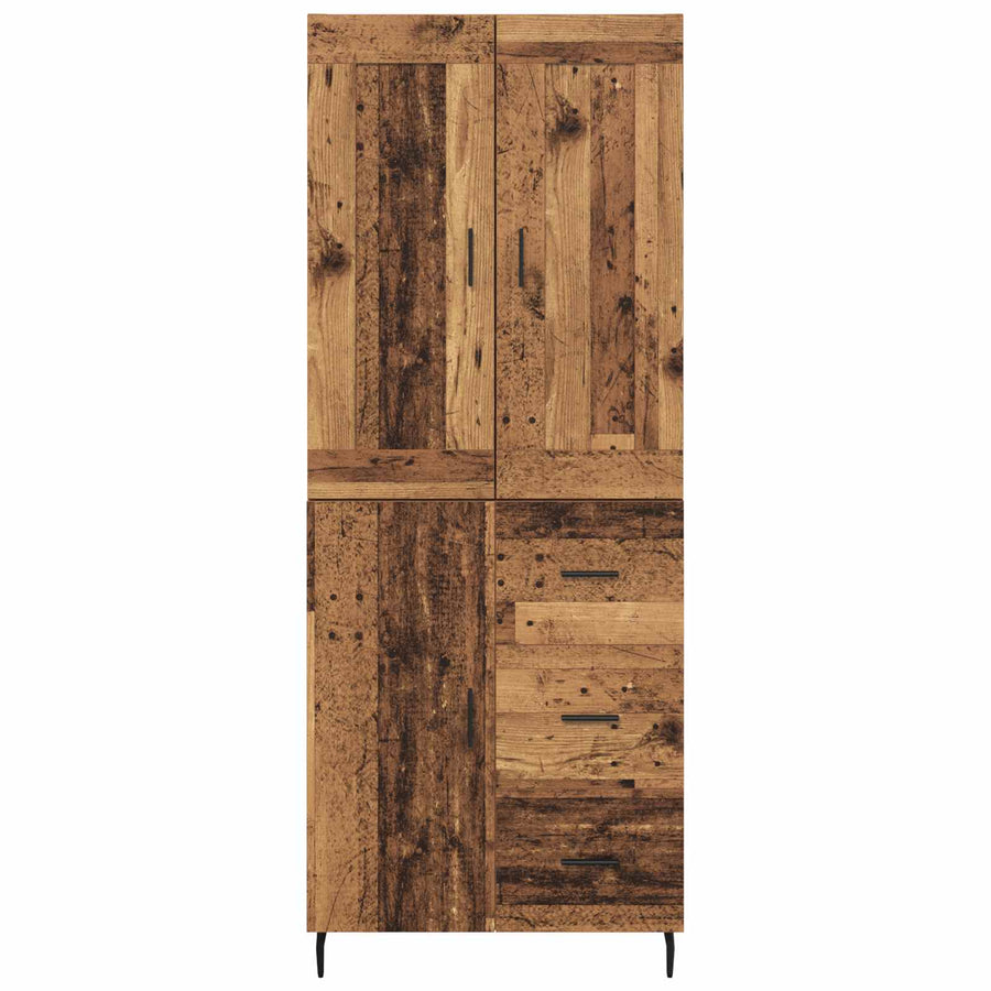 Hoge kast met lade 2 pcs Oud Hout Geengineerd Hout en Glas