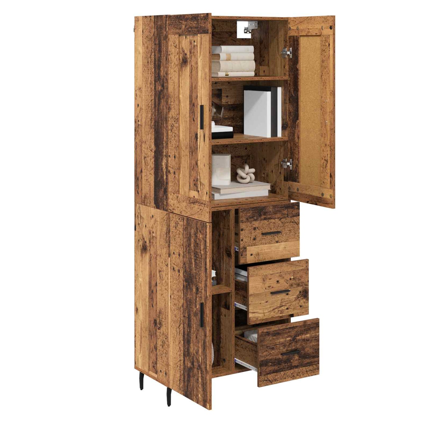 Hoge kast met lade 2 pcs Oud Hout Geengineerd Hout en Glas