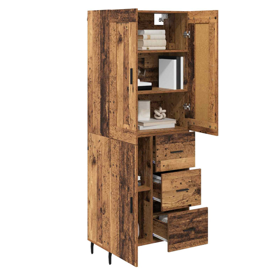 Hoge kast met lade 2 pcs Oud Hout Geengineerd Hout en Glas