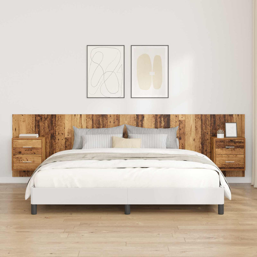 Hoofdbord Met Kast met lade 3 pcs Oud Hout Bewerkt hout