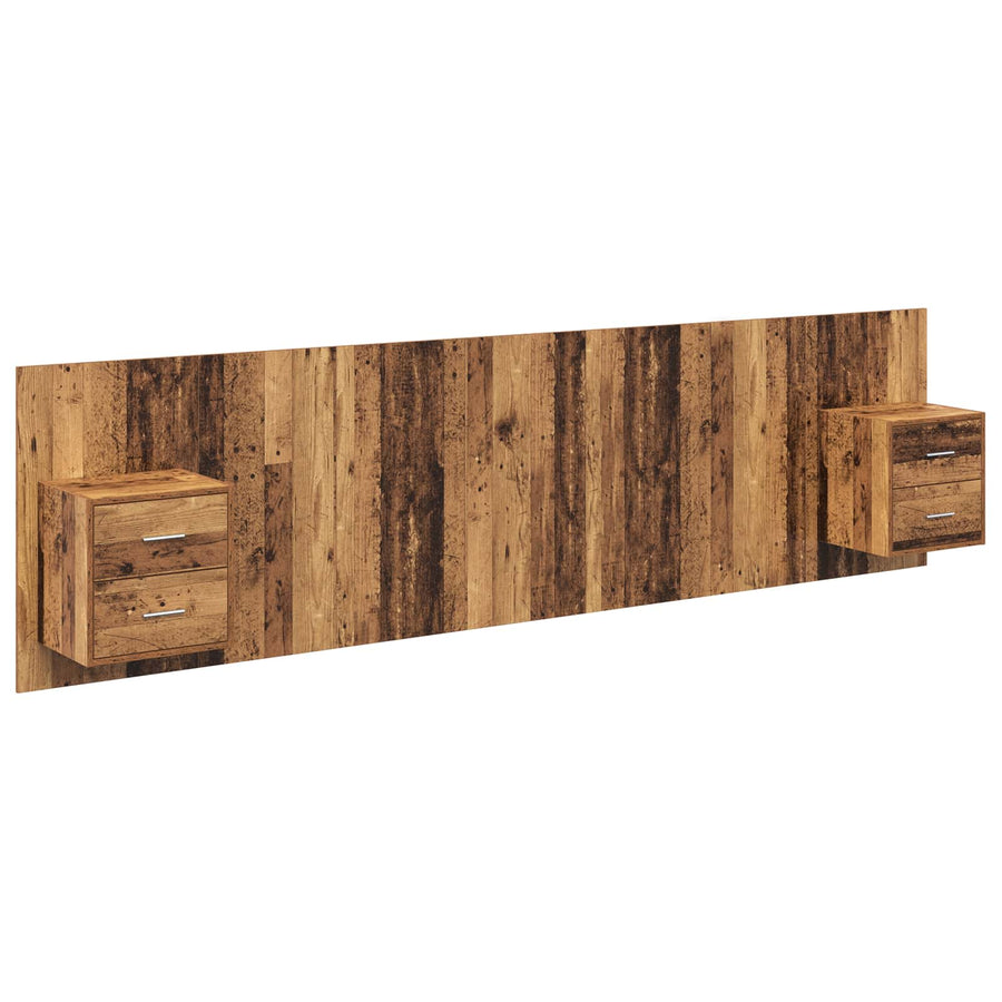 Hoofdbord Met Kast met lade 3 pcs Oud Hout Bewerkt hout