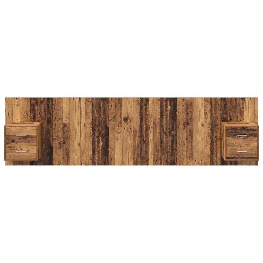 Hoofdbord Met Kast met lade 3 pcs Oud Hout Bewerkt hout
