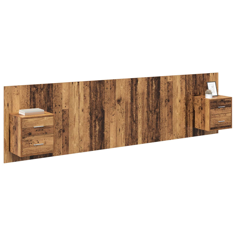 Hoofdbord Met Kast met lade 3 pcs Oud Hout Bewerkt hout