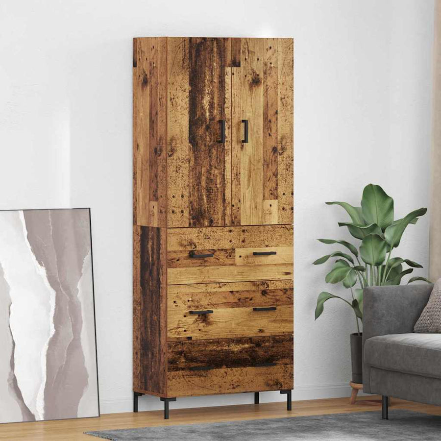 Highboard met lade Oud Hout 69,5 x 34 x 180 cm Bewerkt hout