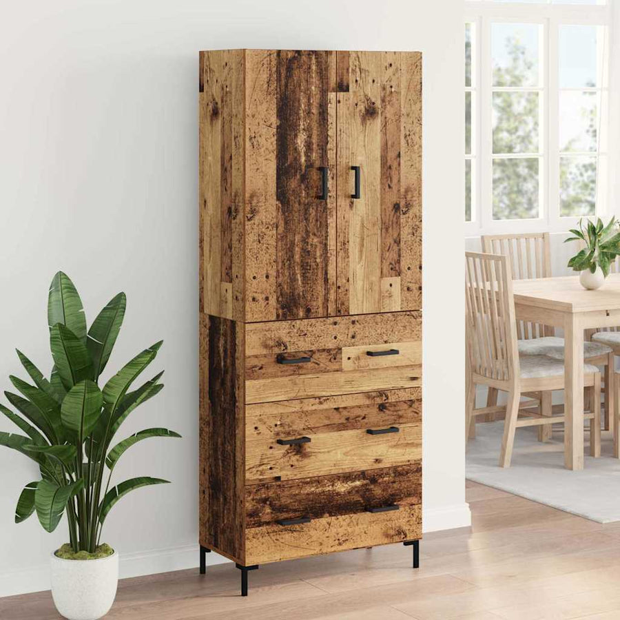 Highboard met lade Oud Hout 69,5 x 34 x 180 cm Bewerkt hout