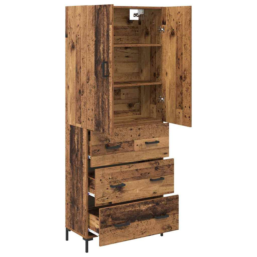Highboard met lade Oud Hout 69,5 x 34 x 180 cm Bewerkt hout