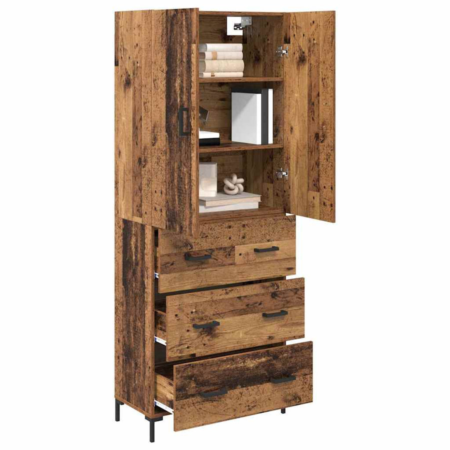 Highboard met lade Oud Hout 69,5 x 34 x 180 cm Bewerkt hout