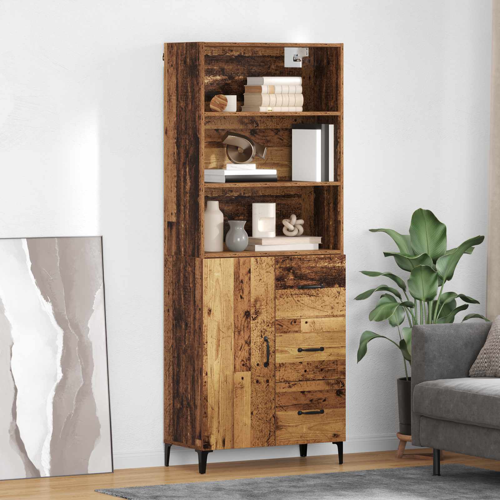 Hoge kast met lade Oud Hout 69,5 x 34 x 180 cm Bewerkt hout