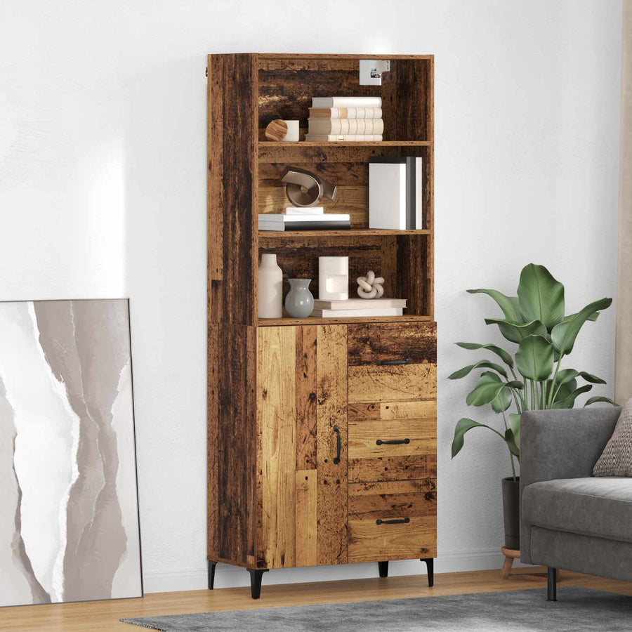 Hoge kast met lade Oud Hout 69,5 x 34 x 180 cm Bewerkt hout