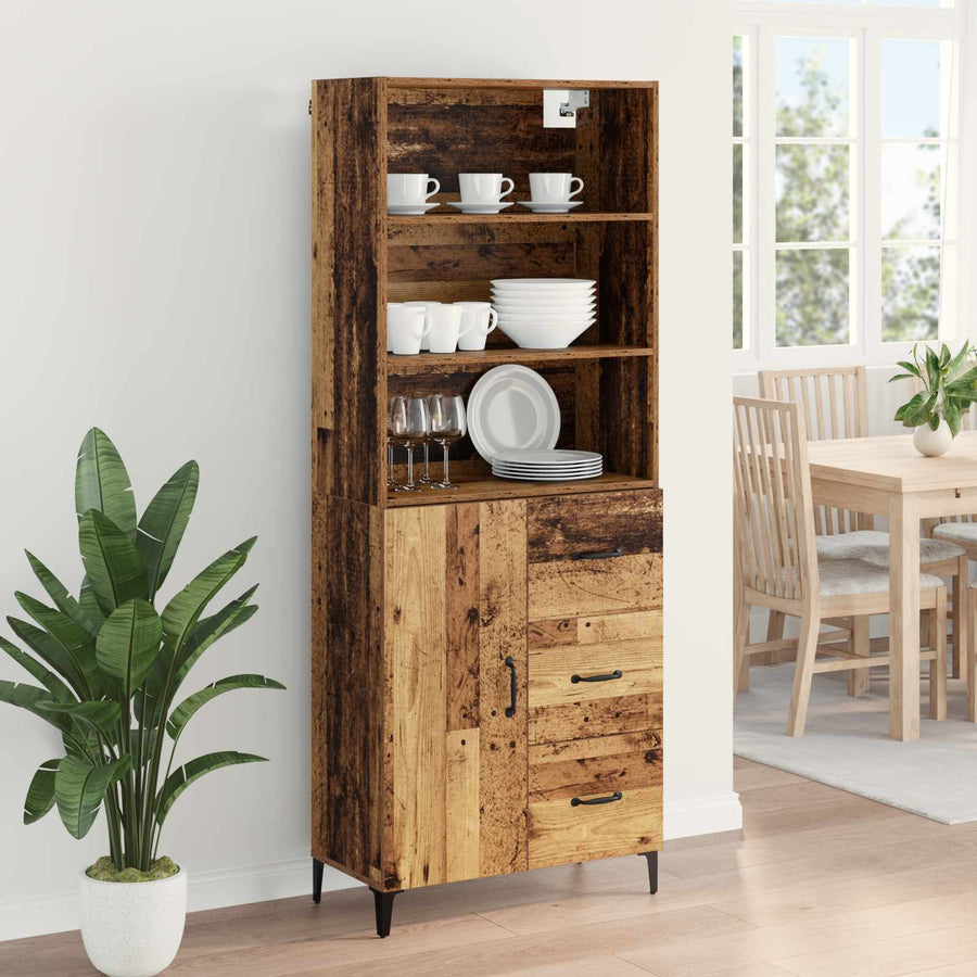 Hoge kast met lade Oud Hout 69,5 x 34 x 180 cm Bewerkt hout