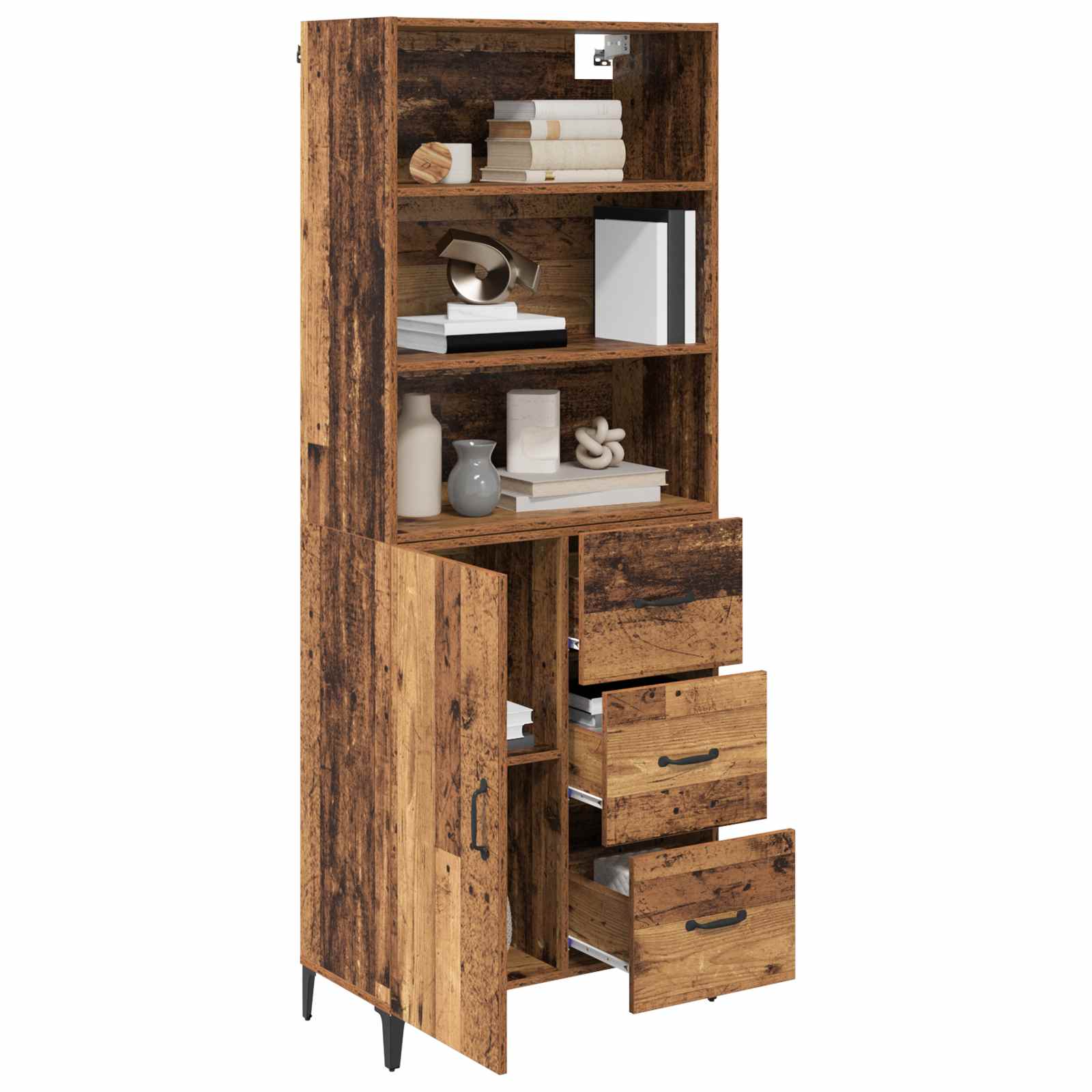 Hoge kast met lade Oud Hout 69,5 x 34 x 180 cm Bewerkt hout