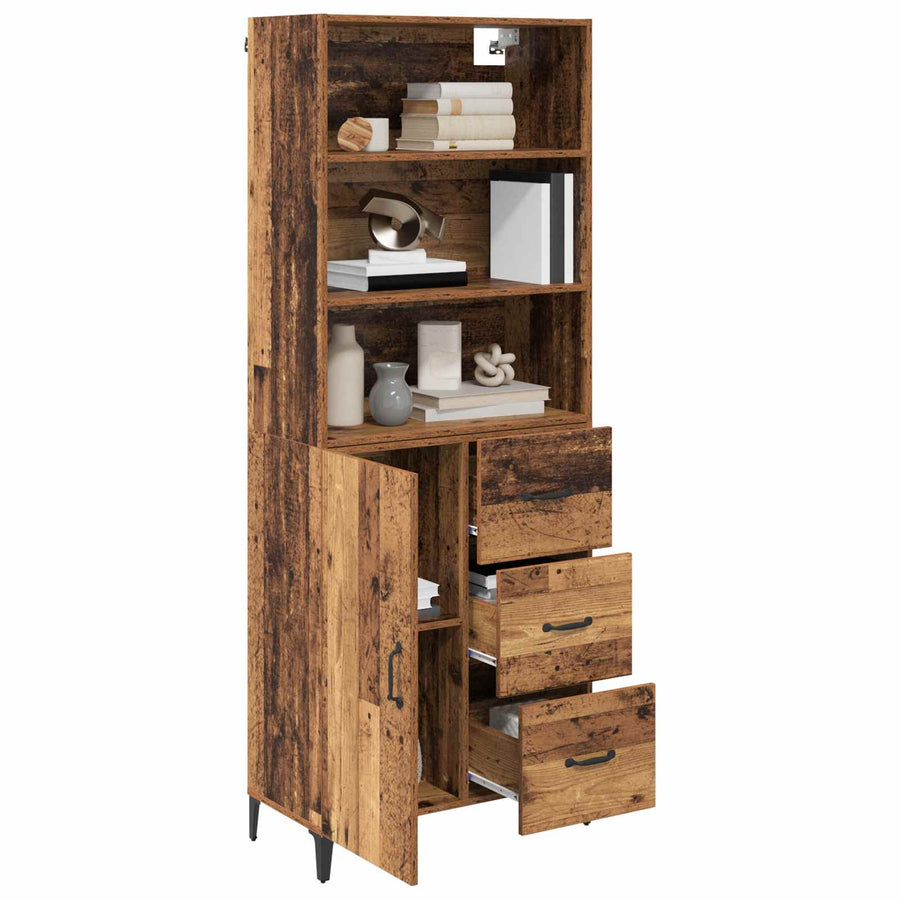 Hoge kast met lade Oud Hout 69,5 x 34 x 180 cm Bewerkt hout