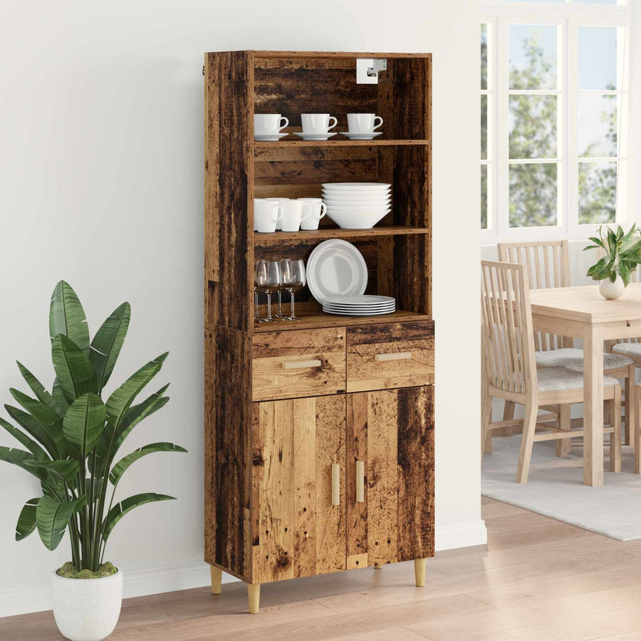 Hoge kast met lade Oud Hout 69,5 x 32,5 x 180 cm Bewerkt hout