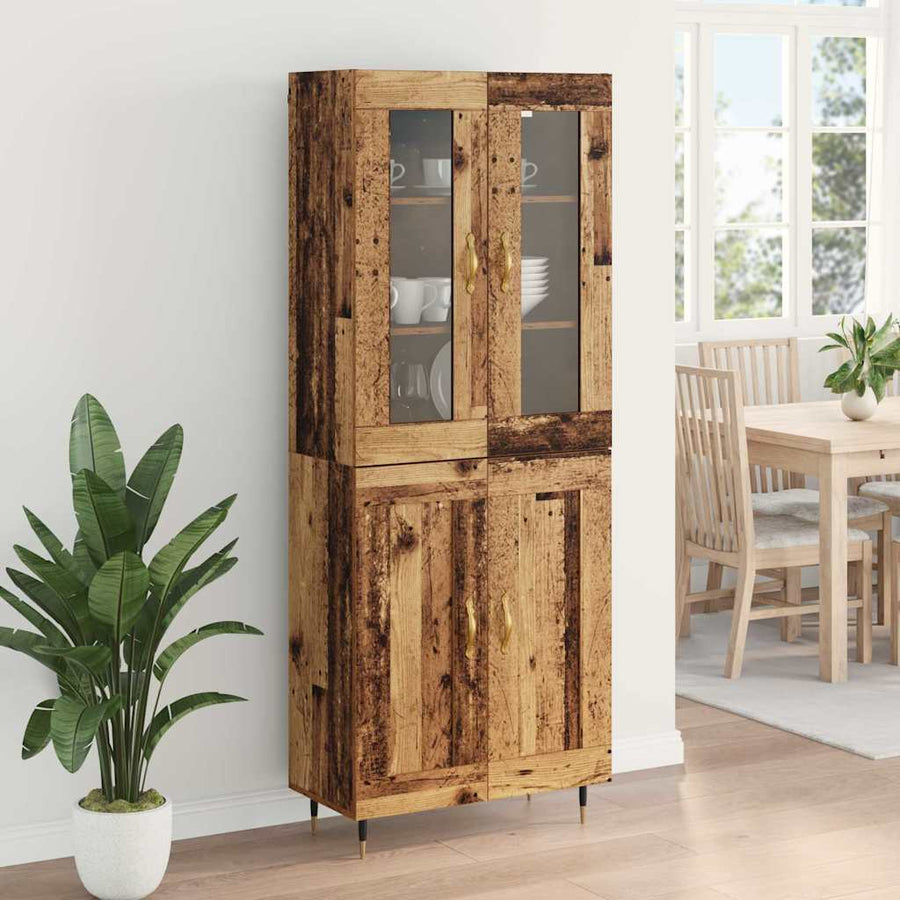 Hoge kast 2 pcs Oudhout 69,5 x 34 x 180 cm Bewerkt hout