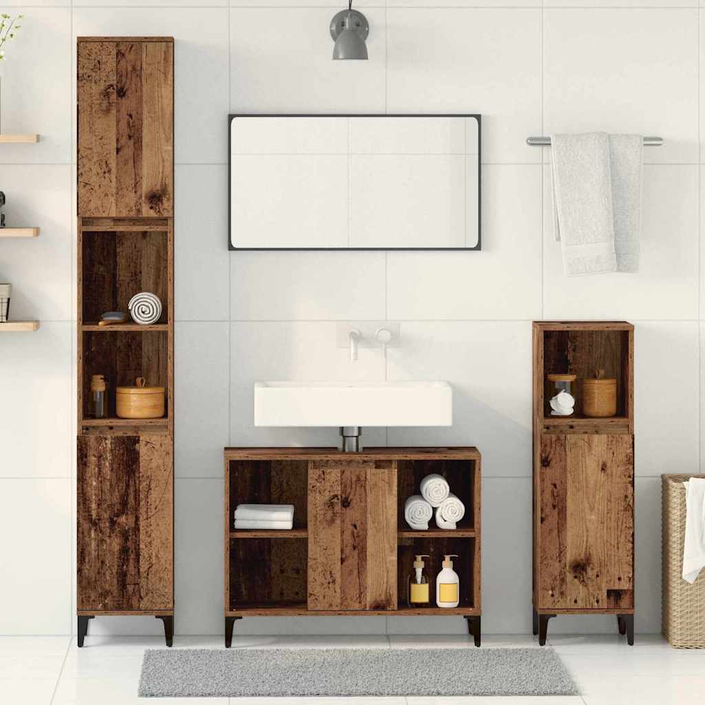 Badkamermeubelset met plank 3 pcs Oud hout Bewerkt hout
