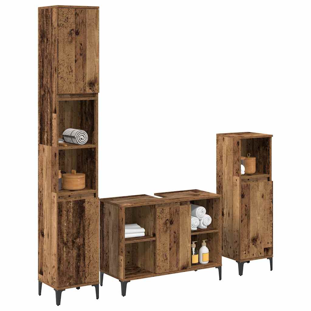 Badkamermeubelset met plank 3 pcs Oud hout Bewerkt hout
