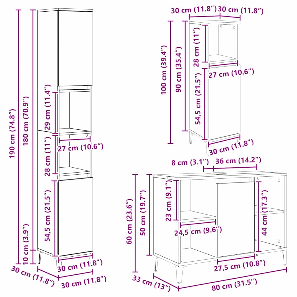 Badkamermeubelset met plank 3 pcs Oud hout Bewerkt hout