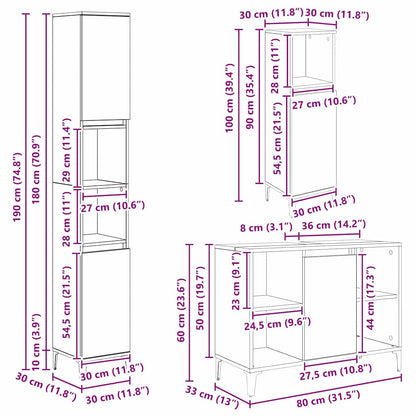 Badkamermeubelset met plank 3 pcs Oud hout Bewerkt hout