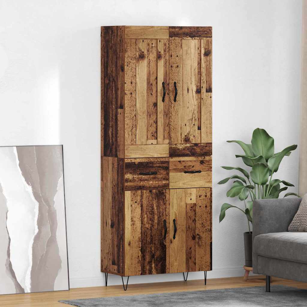 Highboard met lade Oud Hout 69,5 x 34 x 180 cm Bewerkt hout