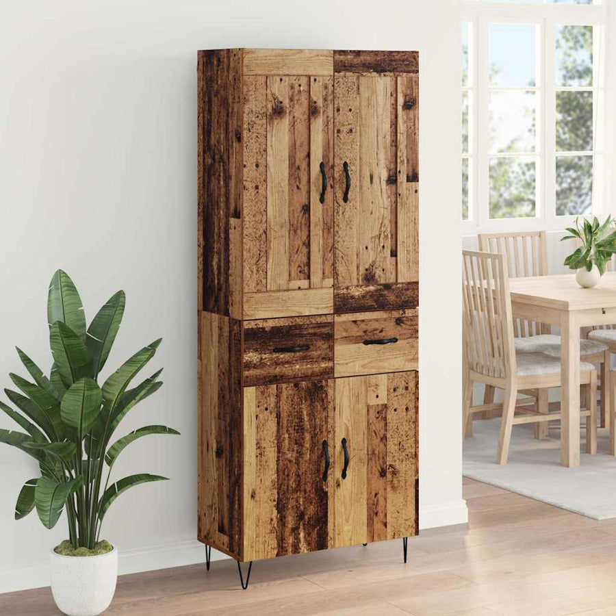 Highboard met lade Oud Hout 69,5 x 34 x 180 cm Bewerkt hout