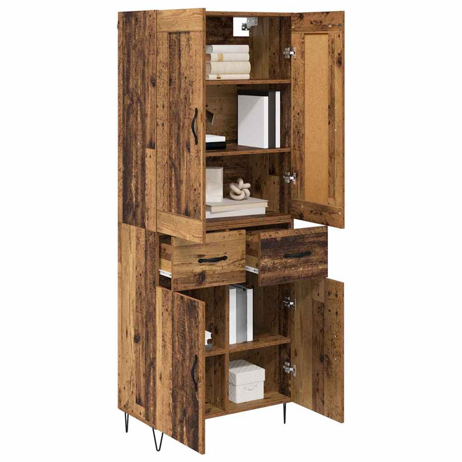 Highboard met lade Oud Hout 69,5 x 34 x 180 cm Bewerkt hout