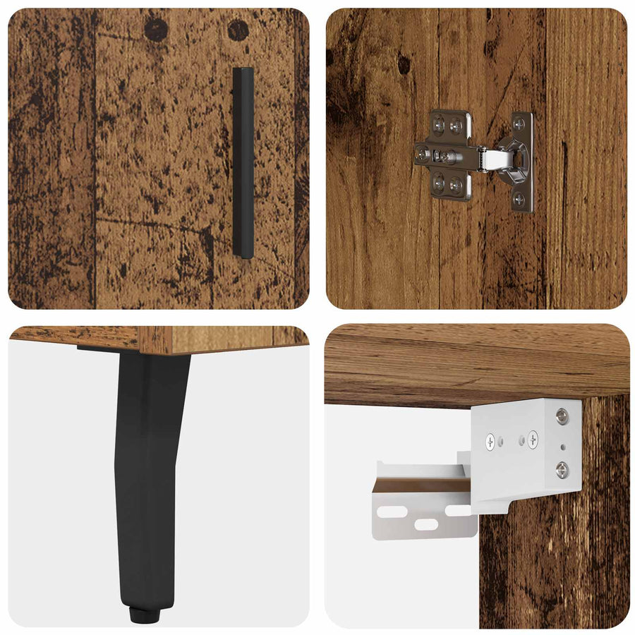 Hoge kast 2 pcs Oud Hout Geengineerd Hout en Glas