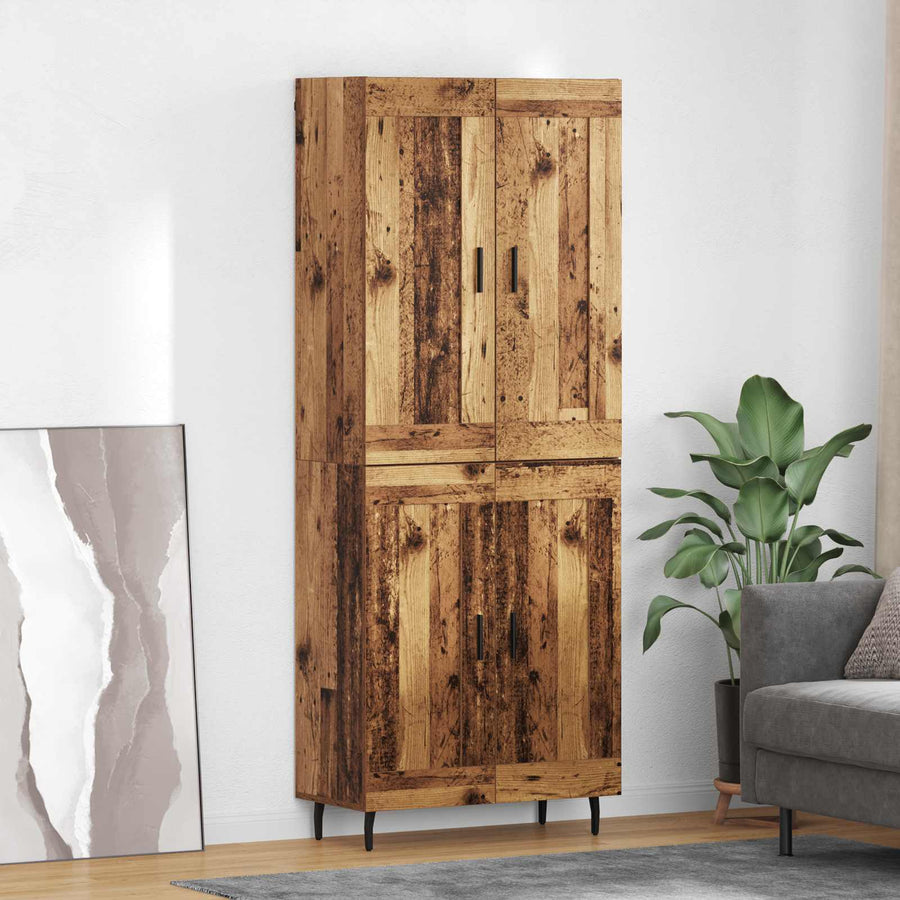 Hoge kast 2 pcs Oud Hout Geengineerd Hout en Glas