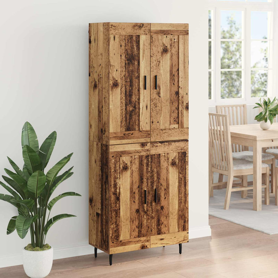 Hoge kast 2 pcs Oud Hout Geengineerd Hout en Glas