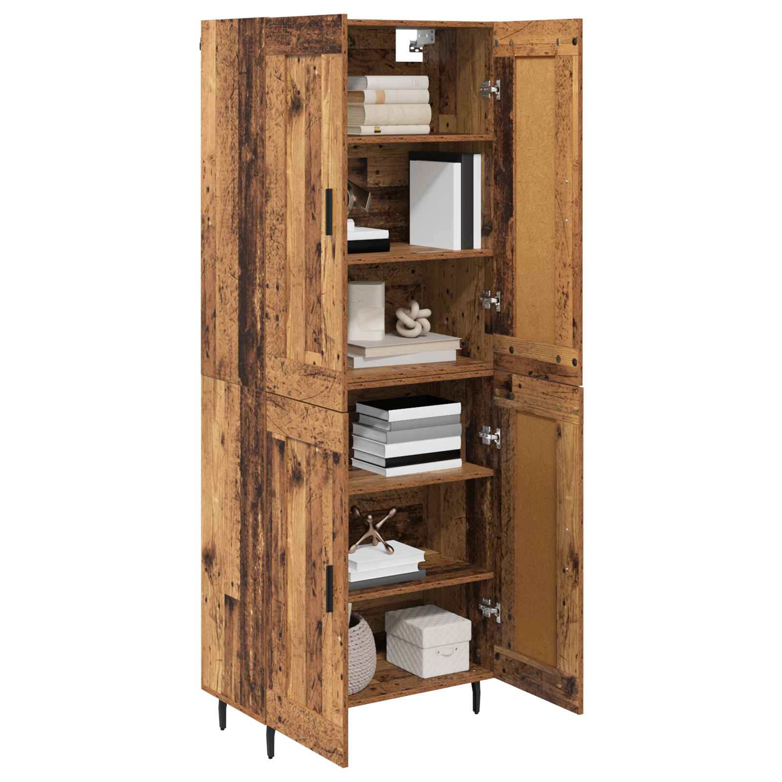 Hoge kast 2 pcs Oud Hout Geengineerd Hout en Glas