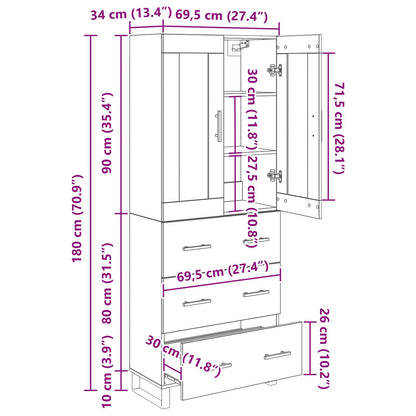 Hoge kast Oudhout 69,5 x 34 x 180 cm Bewerkt hout
