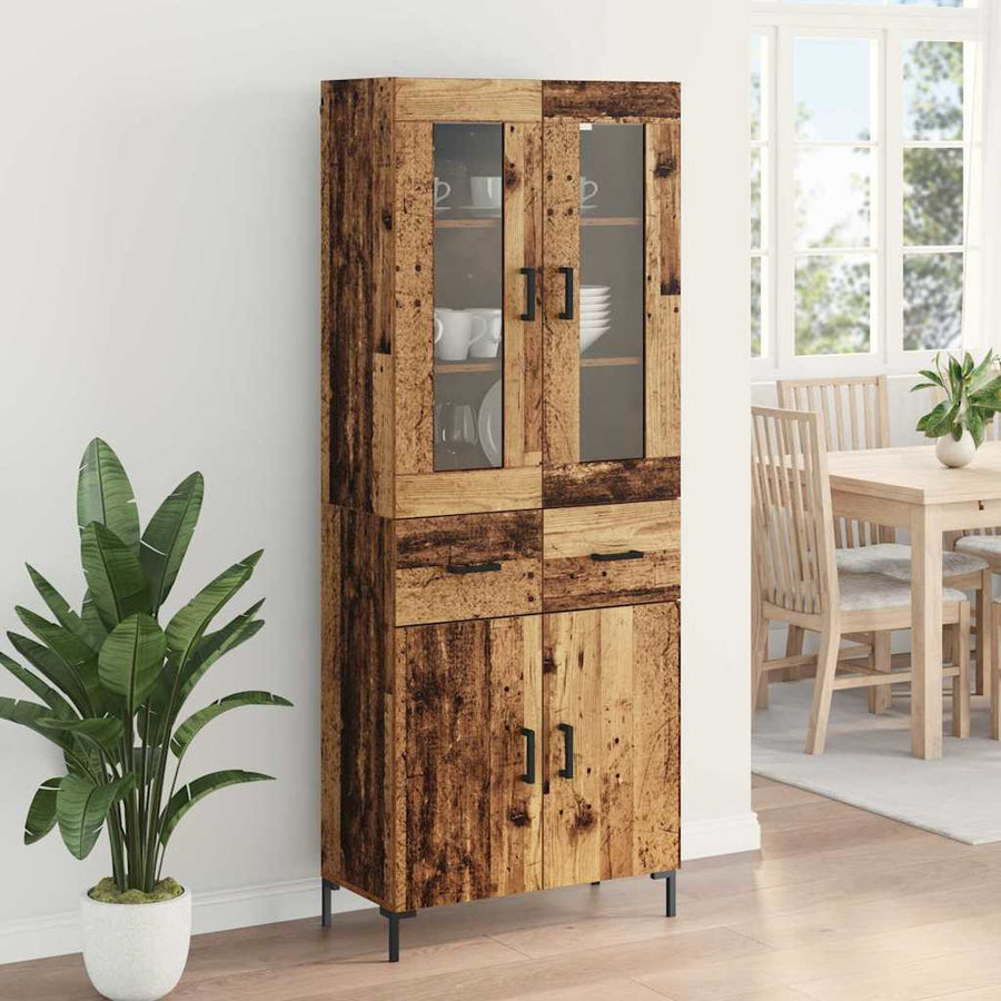 Hoge kast 2 pcs Oudhout 69,5 x 34 x 180 cm Bewerkt hout