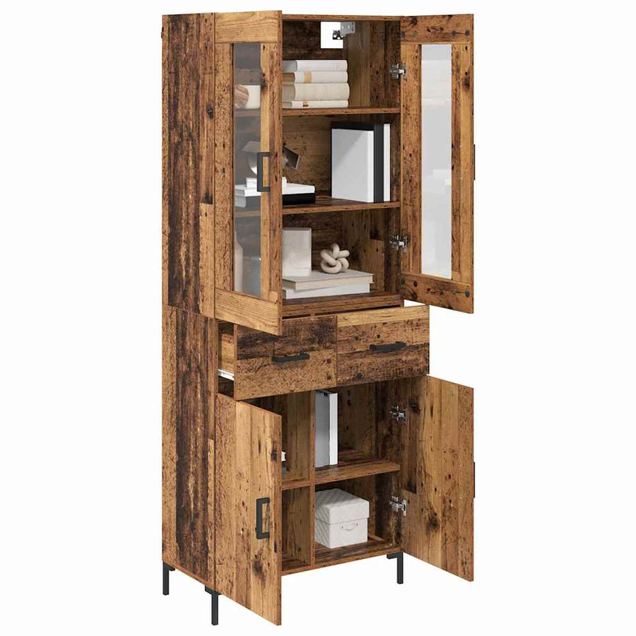 Hoge kast 2 pcs Oudhout 69,5 x 34 x 180 cm Bewerkt hout
