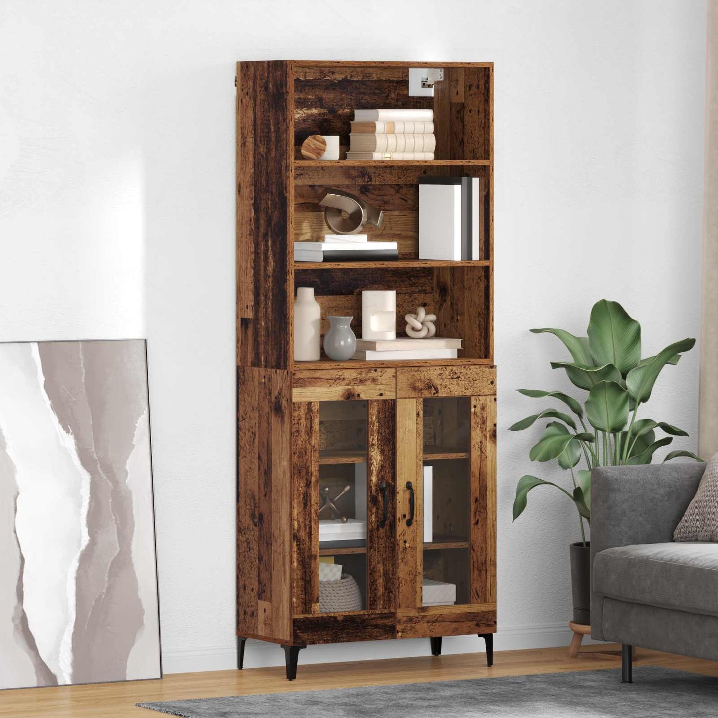 Hoge kast Oud Hout 69,5 x 34 x 180 cm Bewerkt hout
