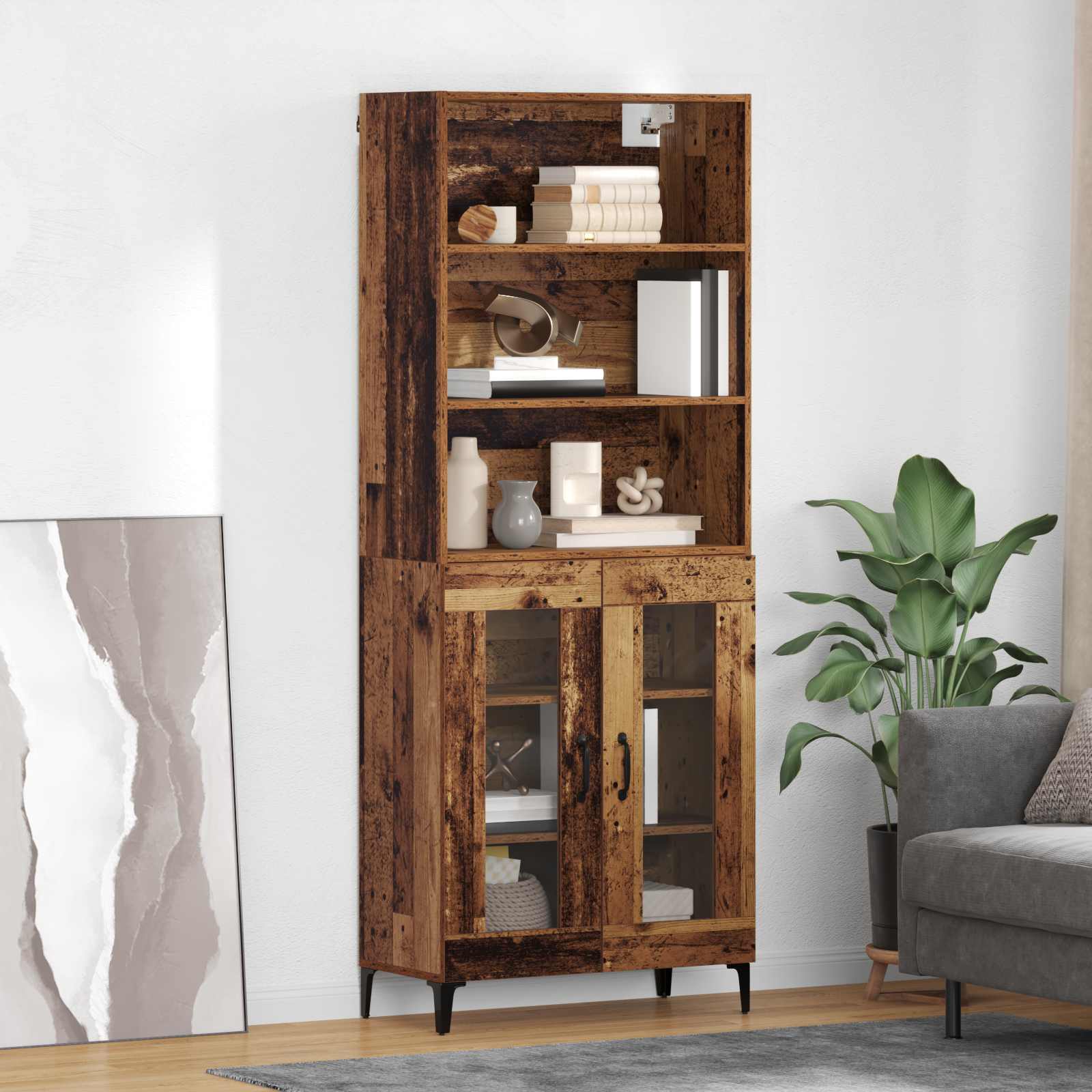 Hoge kast Oud Hout 69,5 x 34 x 180 cm Bewerkt hout