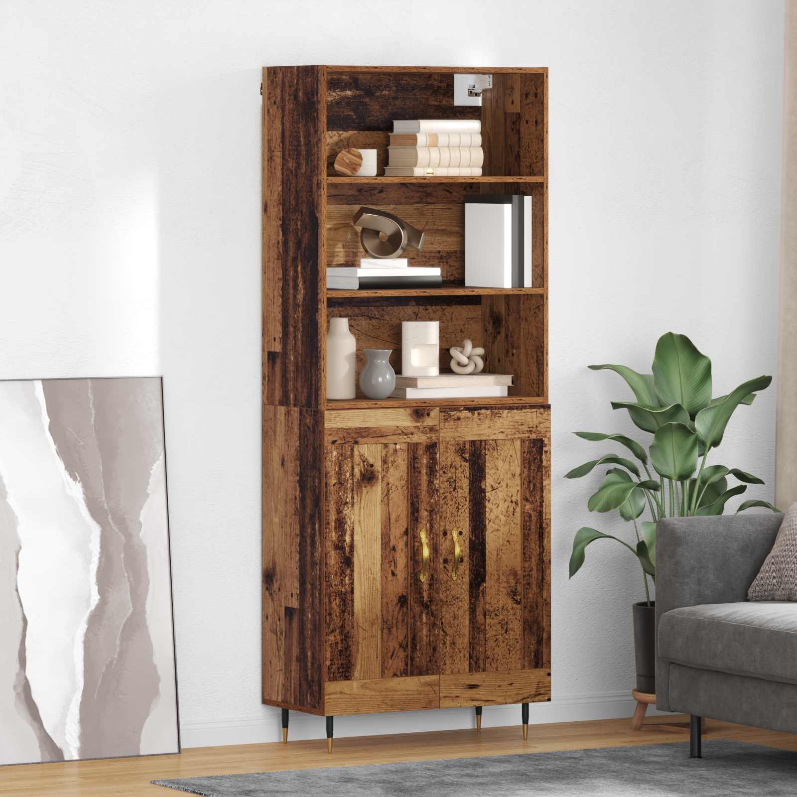 Hoge kast Oud Hout 69,5 x 34 x 180 cm Bewerkt hout